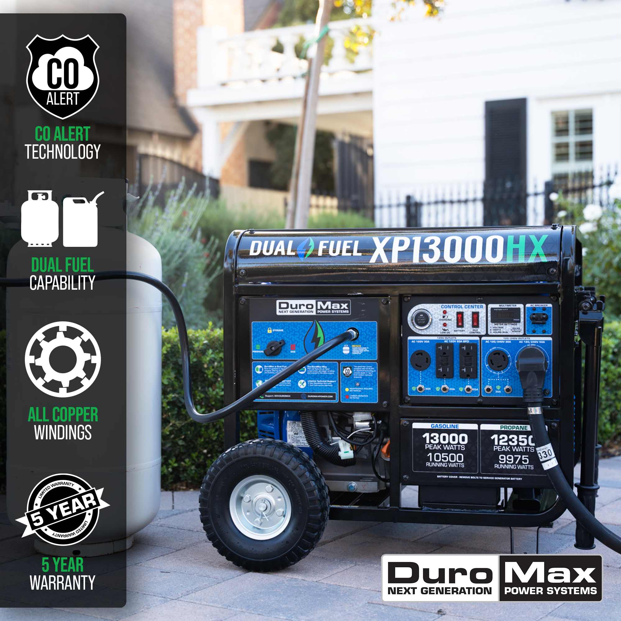 DuroMax, DuroMax XP13000HX 13,000 Watt Portable Dual Fuel Gas Propane CO Alert Generator
