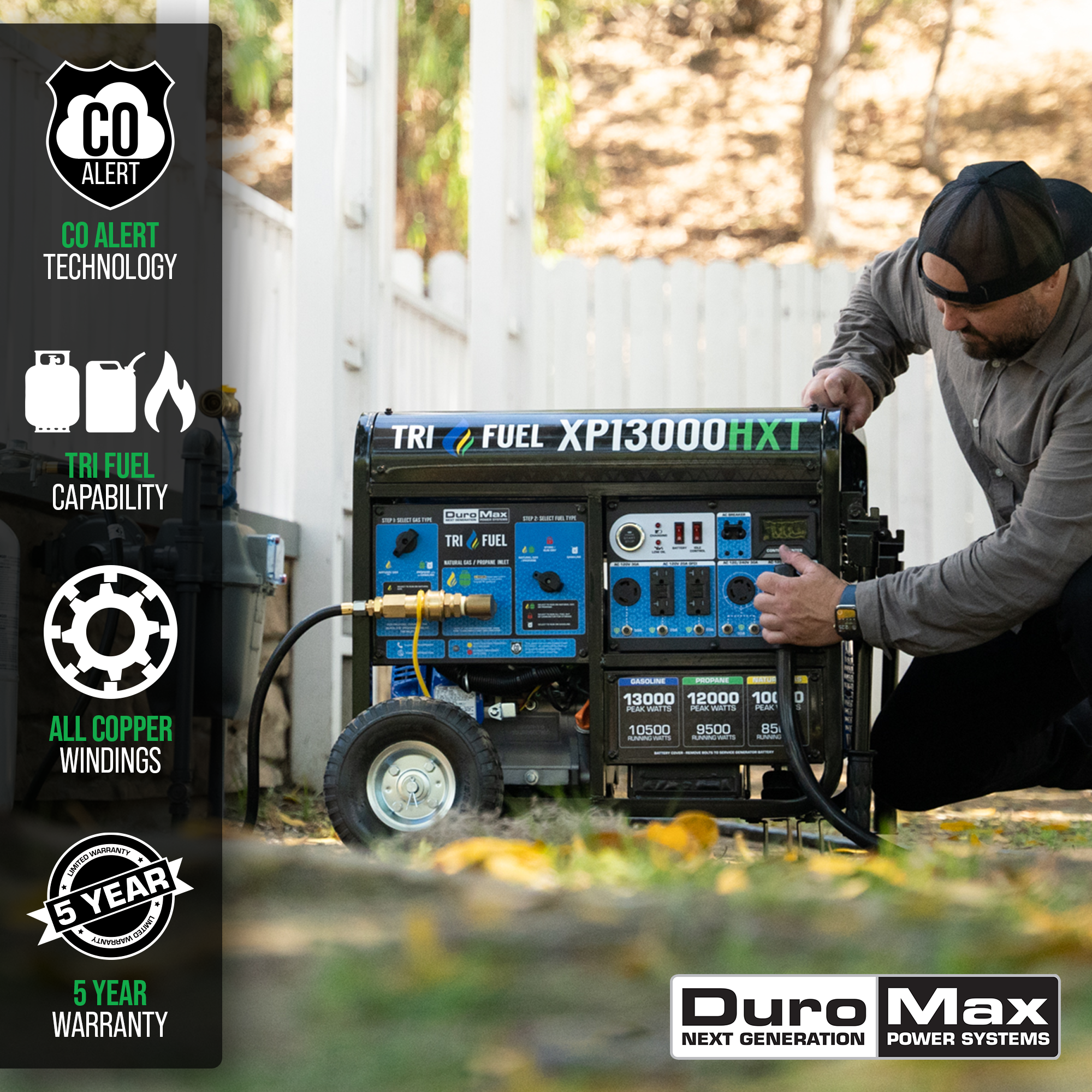 DuroMax, DuroMax XP13000HXT 13,000 Watt Electric Start Tri-Fuel Portable Generator w/ CO Alert