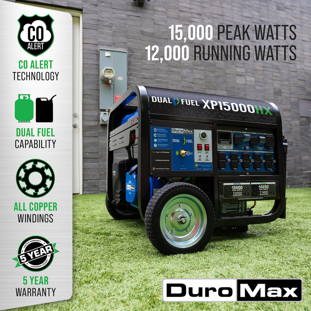 DuroMax, DuroMax XP15000HX 15,000 Watt Electric Start Dual Fuel Portable Generator