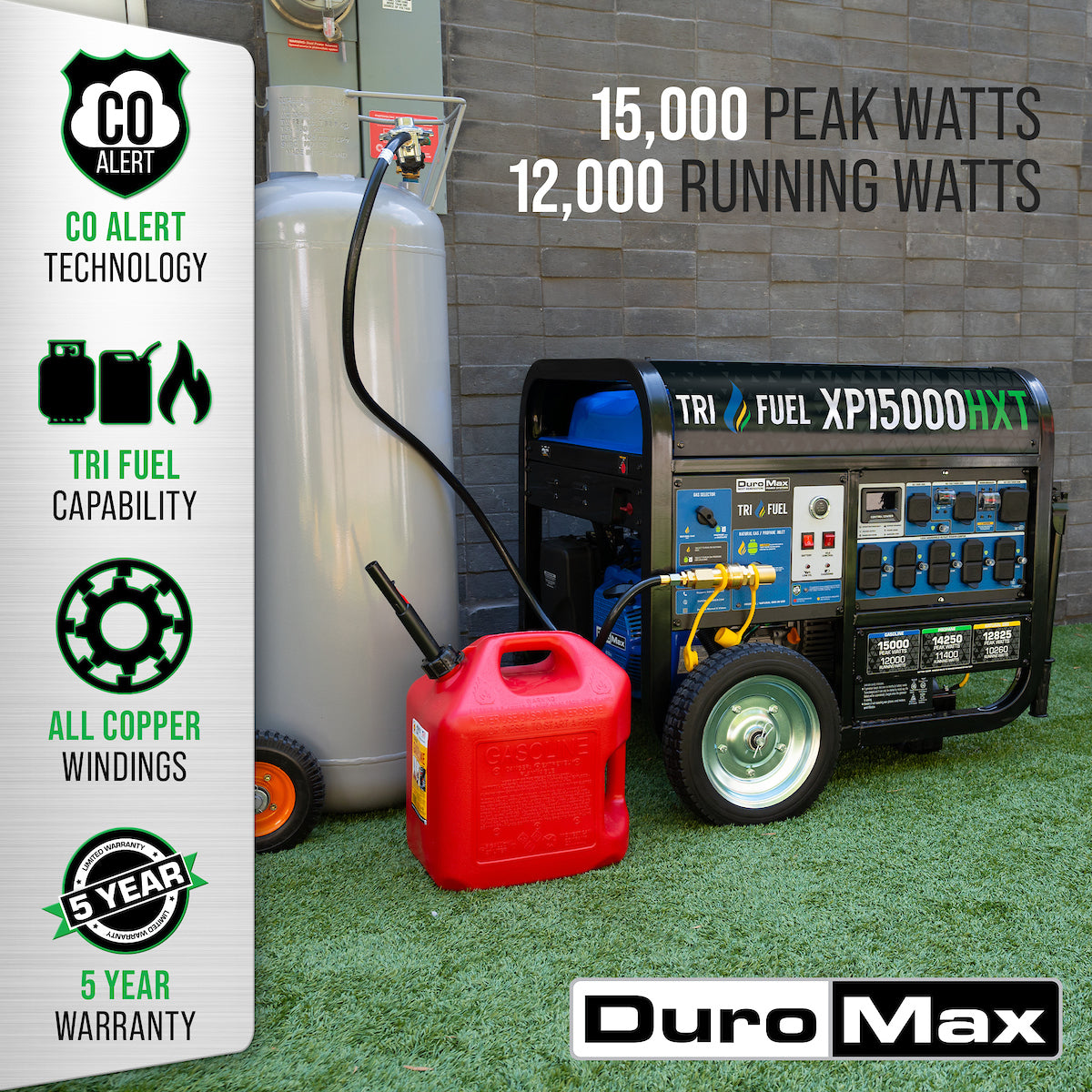 DuroMax, DuroMax XP15000HXT 15,000 Watt Electric Start Tri Fuel Portable Generator