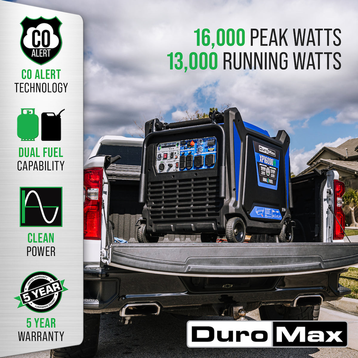 DuroMax, DuroMax XP16000iH 16,000 Watt Dual Fuel Portable Inverter Generator w/ CO Alert