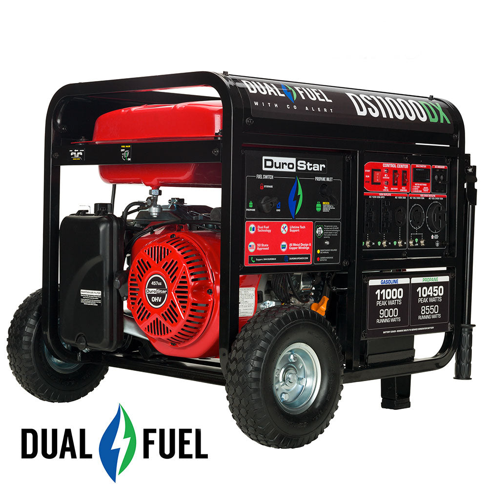 DuroStar, DuroStar DS11000DX 11,000W/9,000W 457cc Electric Start Dual Fuel Portable Generator w/ CO Alert