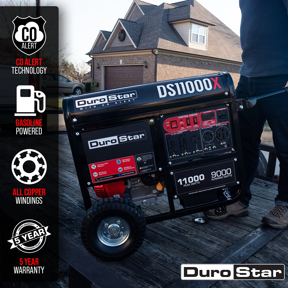 DuroStar, DuroStar DS11000X 11,000W/9,000W 457cc Electric Start Portable Generator w/ CO Alert