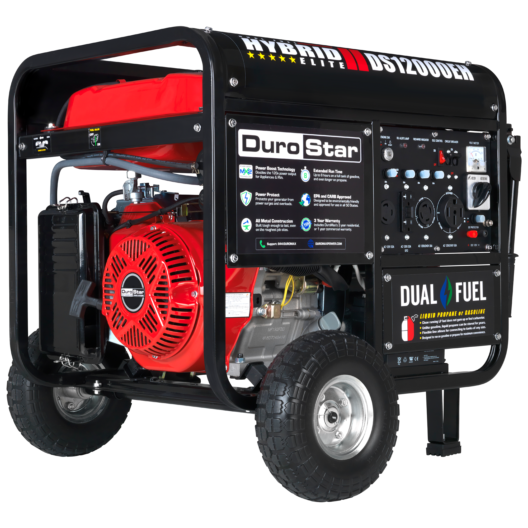 DuroStar, DuroStar DS12000EH 12,000-Watt 457cc Portable Dual Fuel Gas Propane Generator