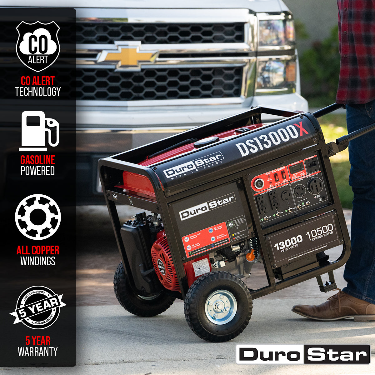 DuroStar, DuroStar DS13000X 13,000W/10,500W 500cc Electric Start Portable Generator w/ CO Alert