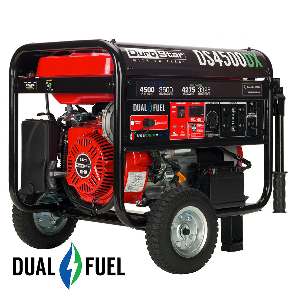DuroStar, DuroStar DS4500DX 4,500W/3,500W 210cc Electric Start Dual Fuel Portable Generator w/ CO Alert