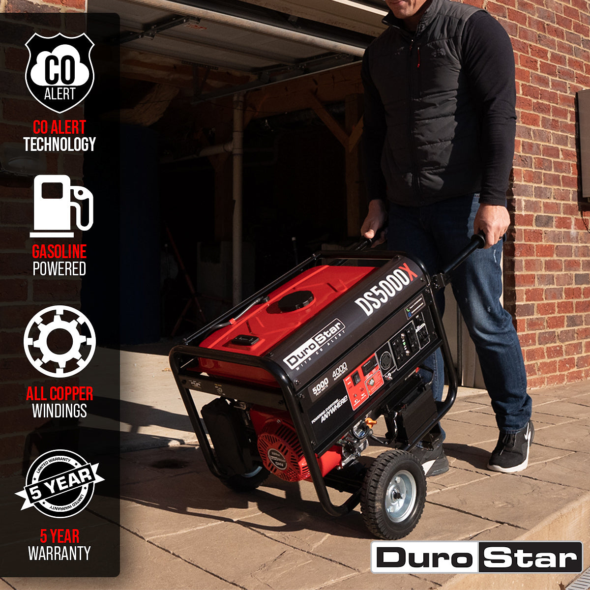 DuroStar, DuroStar DS5000X 5,000W/4,000W 224cc Electric Start Portable Generator w/ CO Alert