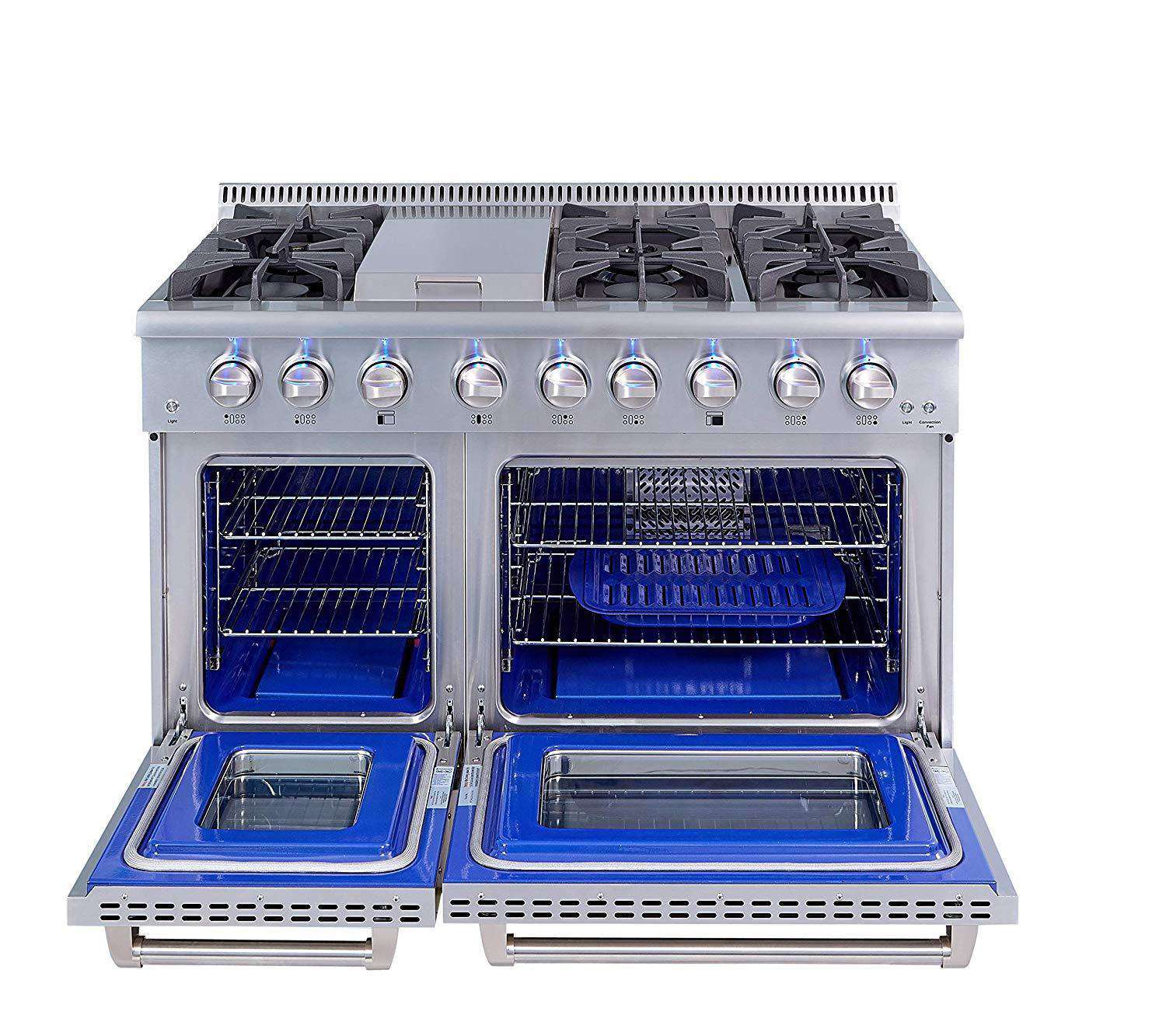 Thor Kitchen, Thor Kitchen HRG4808U 48 in. Professional Gas Range with Double Oven 6 Burners Blue Porcelain Interior Stainless Steel New