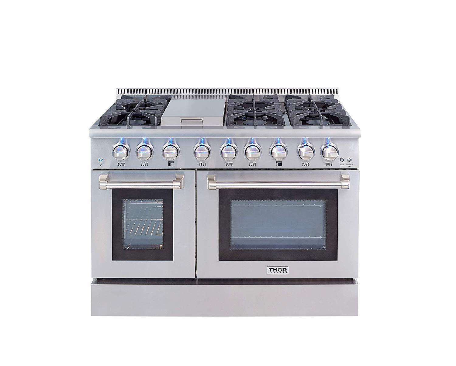 Thor Kitchen, Thor Kitchen HRG4808U 48 in. Professional Gas Range with Double Oven 6 Burners Blue Porcelain Interior Stainless Steel New