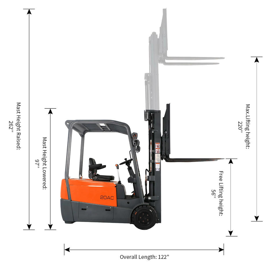 Tory Carrier, Tory Carrier 3WEFSA44-221 3 Wheel Electric Forklift 4400 lbs. Capacity with Heating Film New