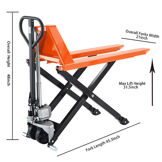 Tory Carrier, Tory Carrier HL-21 Lifting Pallet Jack Truck Lifter 2200lbs. 45" x 21" Fork 31.5" Lifting Height New