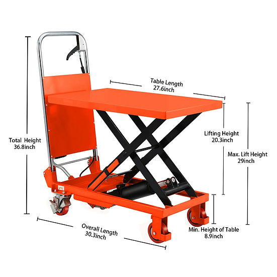 Tory Carrier, Tory Carrier LT330 Scissor Lift Table 330 lbs Capacity 20.3" Lifting Height with Hydraulic Pedal New