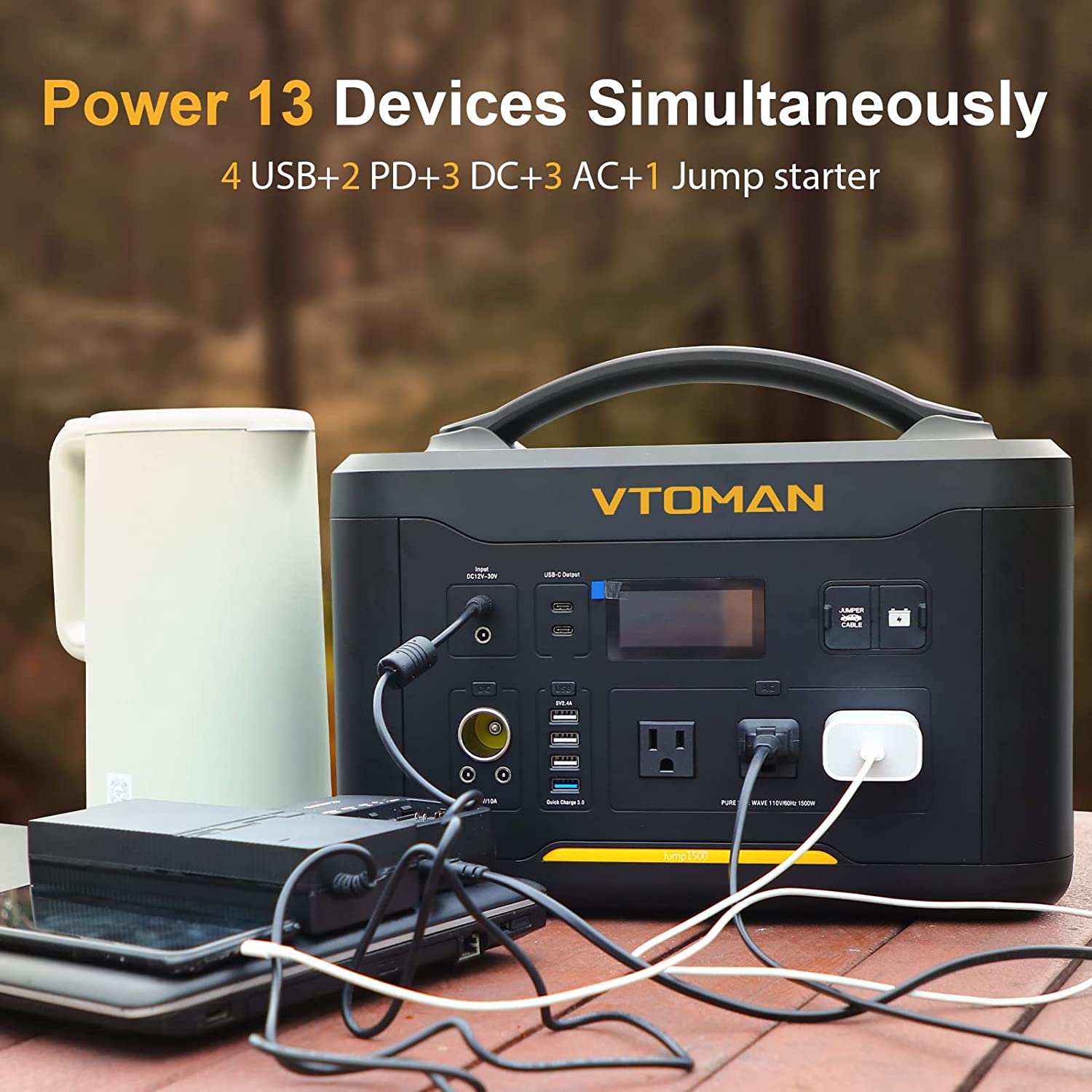 VTOMAN, VTOMAN JUMP1500 1500W/1548Wh Portable Power Station Solar Generator with Jump Starter New