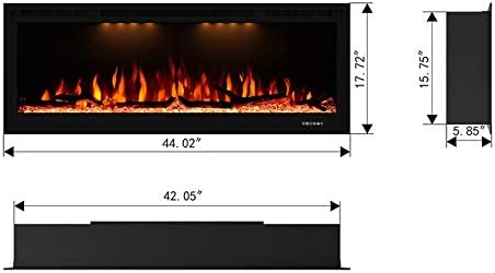 Valuxhome, Valuxhome BI42 42 in. 750/ 1500W Recessed and Wall Mounted Electric Fireplace with Remote Black New