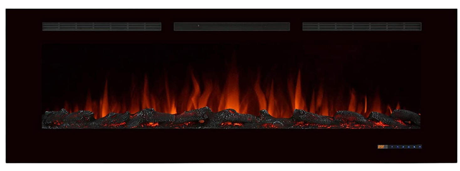 Valuxhome, Valuxhome BI60 60 in. 750/1500W Recessed and Wall Mounted Electric Fireplace with Remote LED Lights Logs and Crystals Black New