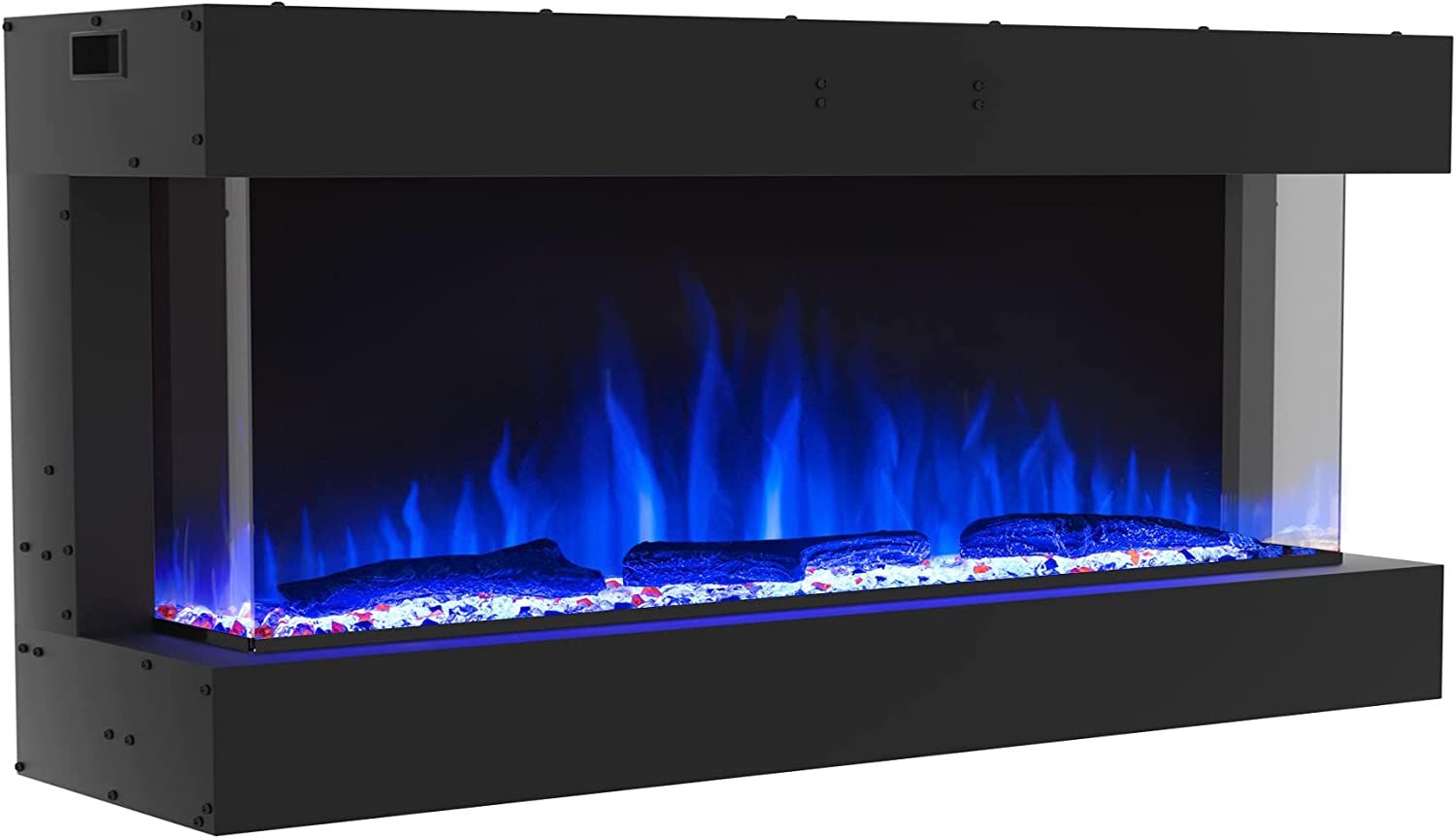 Valuxhome, Valuxhome TS50 54 in. 1500W 3-Sided Recessed and Wall Mounted Electric Fireplace with Remote LED Lights Logs and Crystals Black New