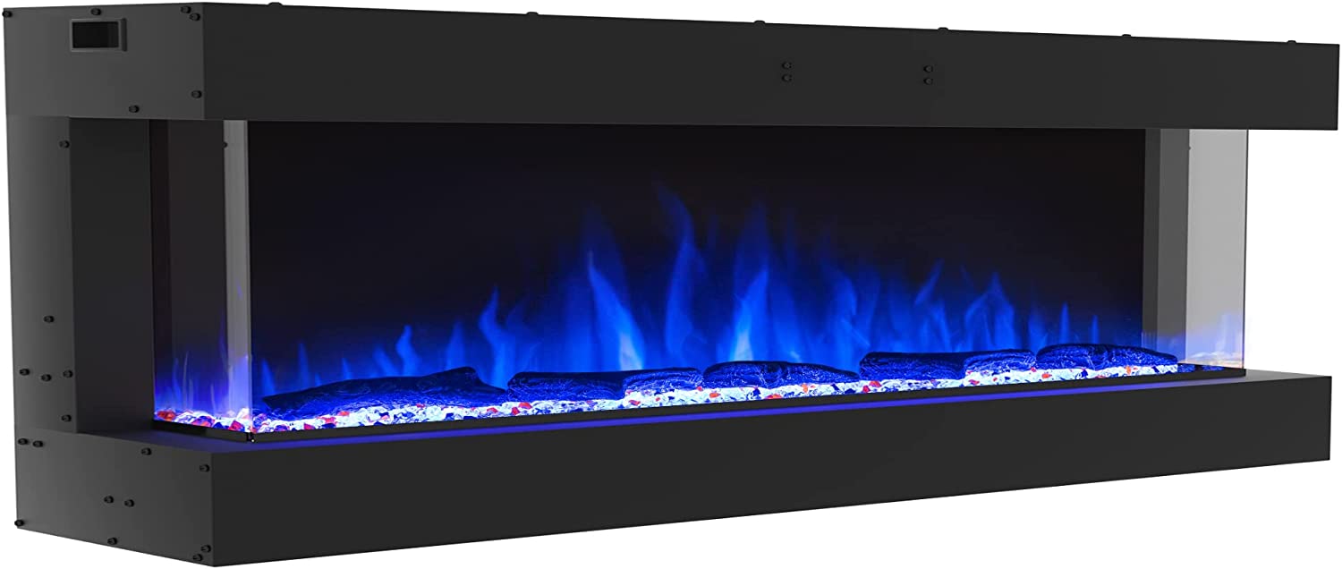 Valuxhome, Valuxhome TS72 76 in. 1500W 3-Sided Recessed and Wall Mounted Electric Fireplace with Remote LED Lights Logs and Crystals Black New