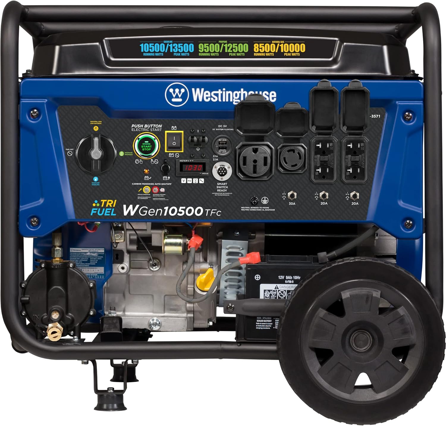 Westinghouse, Westinghouse WGen10500TFc Tri-Fuel Generator 10500W/13500W 50 Amp Remote Start with CO Sensor New