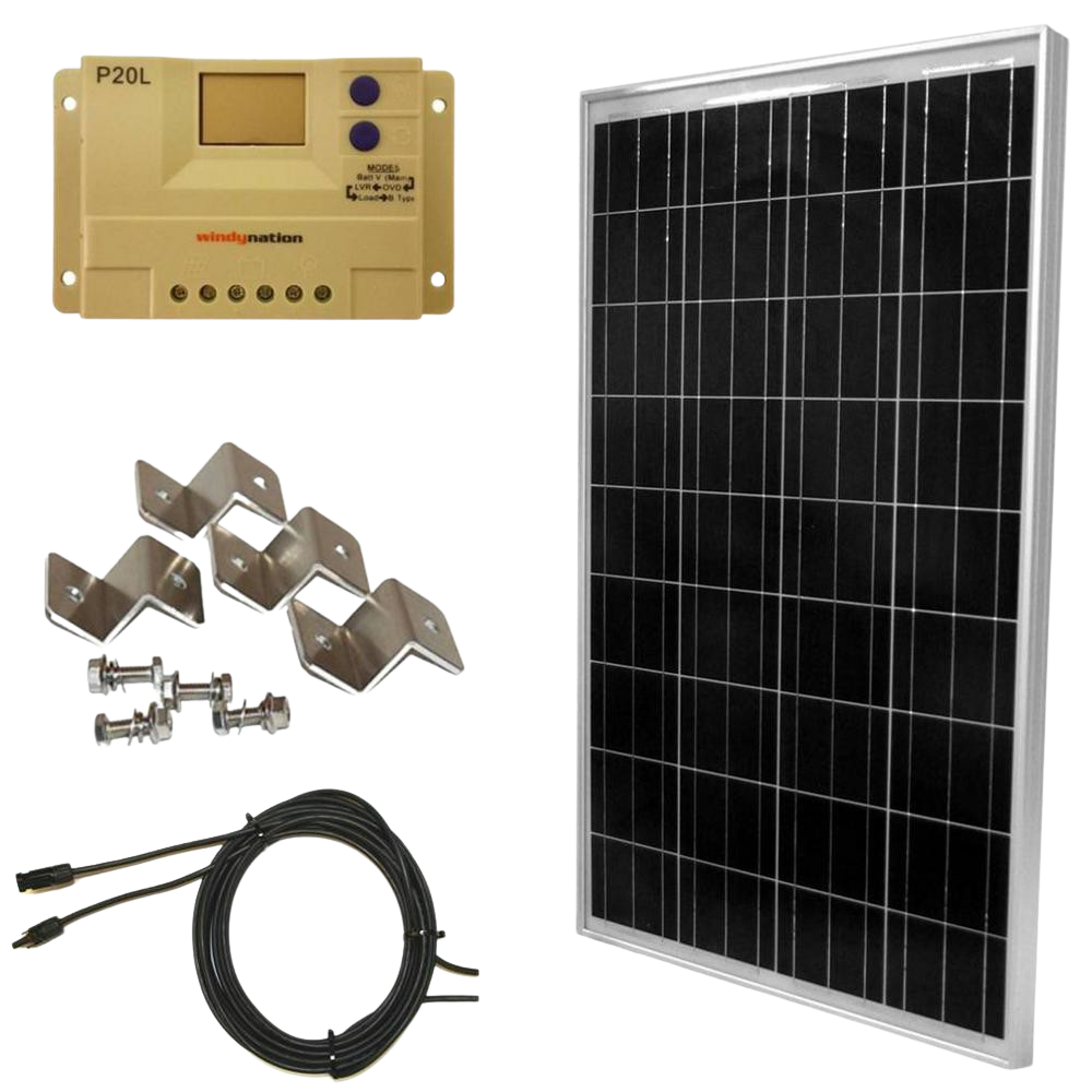 WindyNation, WindyNation SOK-100WP-P20L 100 Watt 12V Solar Panel Kit with LCD Charger Controller New