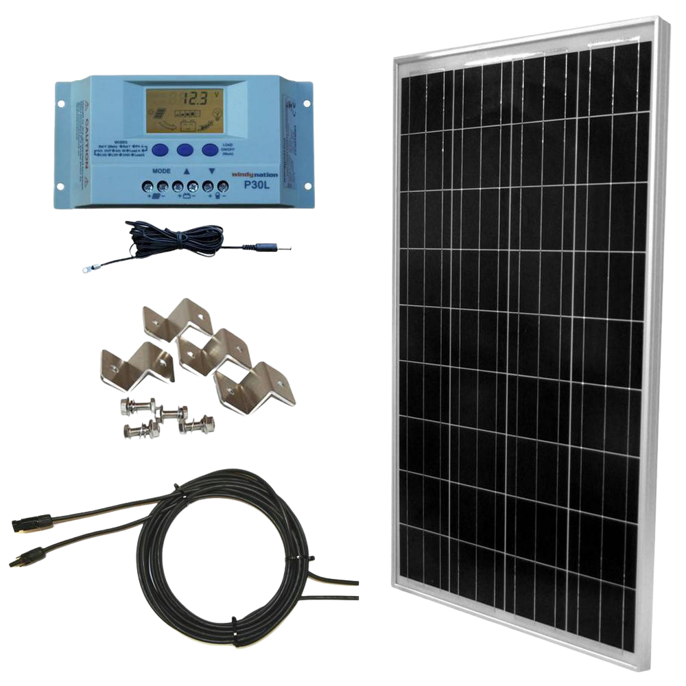 WindyNation, WindyNation SOK-100WP-P30L 100 Watt Solar Panel Kit With LCD Charge Controller New