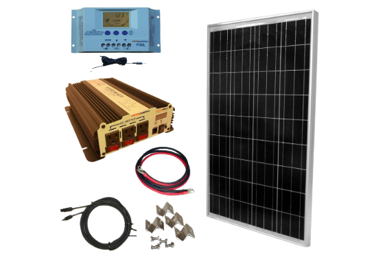 WindyNation, WindyNation SOK-100WPI-15 Complete 100 Watt Solar Panel Kit with 1500W VertaMax Power Inverter for 12 Volt Battery Systems New