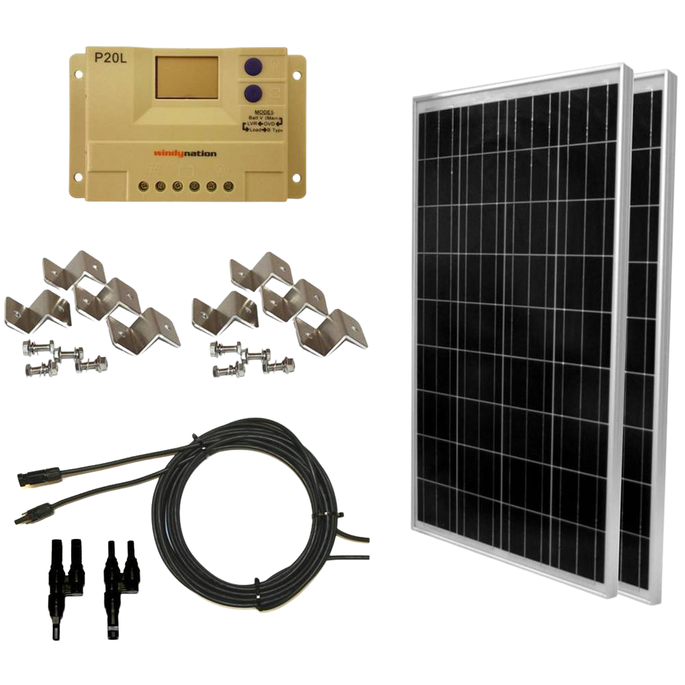WindyNation, WindyNation SOK-200WP-P20L 200 Watt Solar Panel Kit with LCD Charger Controller New