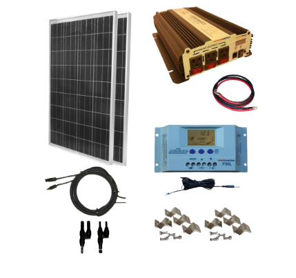 WindyNation, WindyNation SOK-200WPI-15 Complete 200 Watt Solar Panel Kit with 1500W VertaMax Power Inverter for 12 Volt Battery Systems New