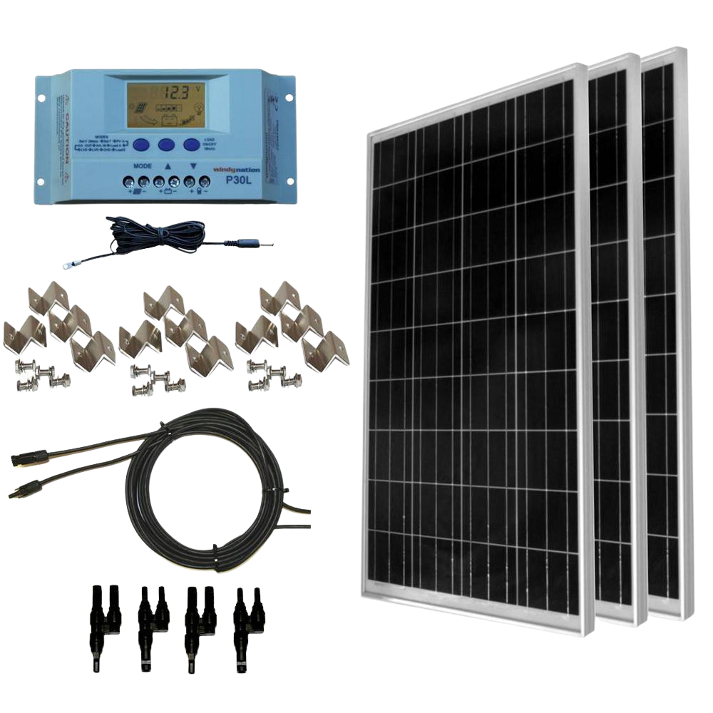 WindyNation, WindyNation SOK-300WP-P30L 300 Watt Solar Panel Kit With LCD Charge Controller New