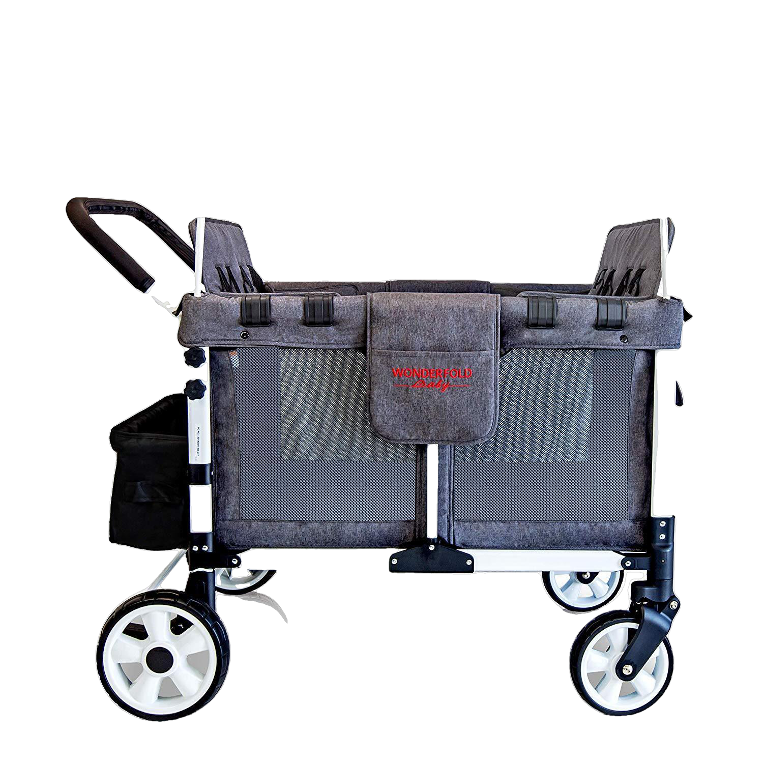 WonderFold Baby, WonderFold Baby Multi-Function Folding Quad Stroller Wagon with Removable Canopy and Seats Gray Used