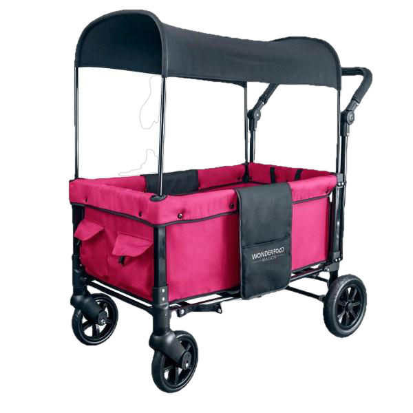 WonderFold Baby, WonderFold Baby W1 Multi-Function Folding Double Stroller Wagon with Removable Canopy Fuschia Pink New