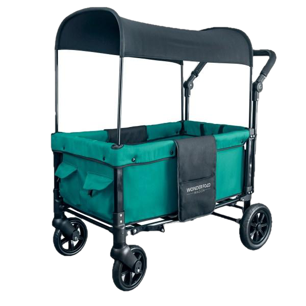 WonderFold Baby, WonderFold Baby W1 Multi-Function Folding Double Stroller Wagon with Removable Canopy Teal Green New