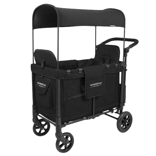 WonderFold Baby, WonderFold Baby W2 Multi-Function Folding Double Stroller Wagon with Removable Canopy and Seats Black New