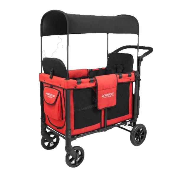WonderFold Baby, WonderFold Baby W2 Multi-Function Folding Double Stroller Wagon with Removable Canopy and Seats Red New