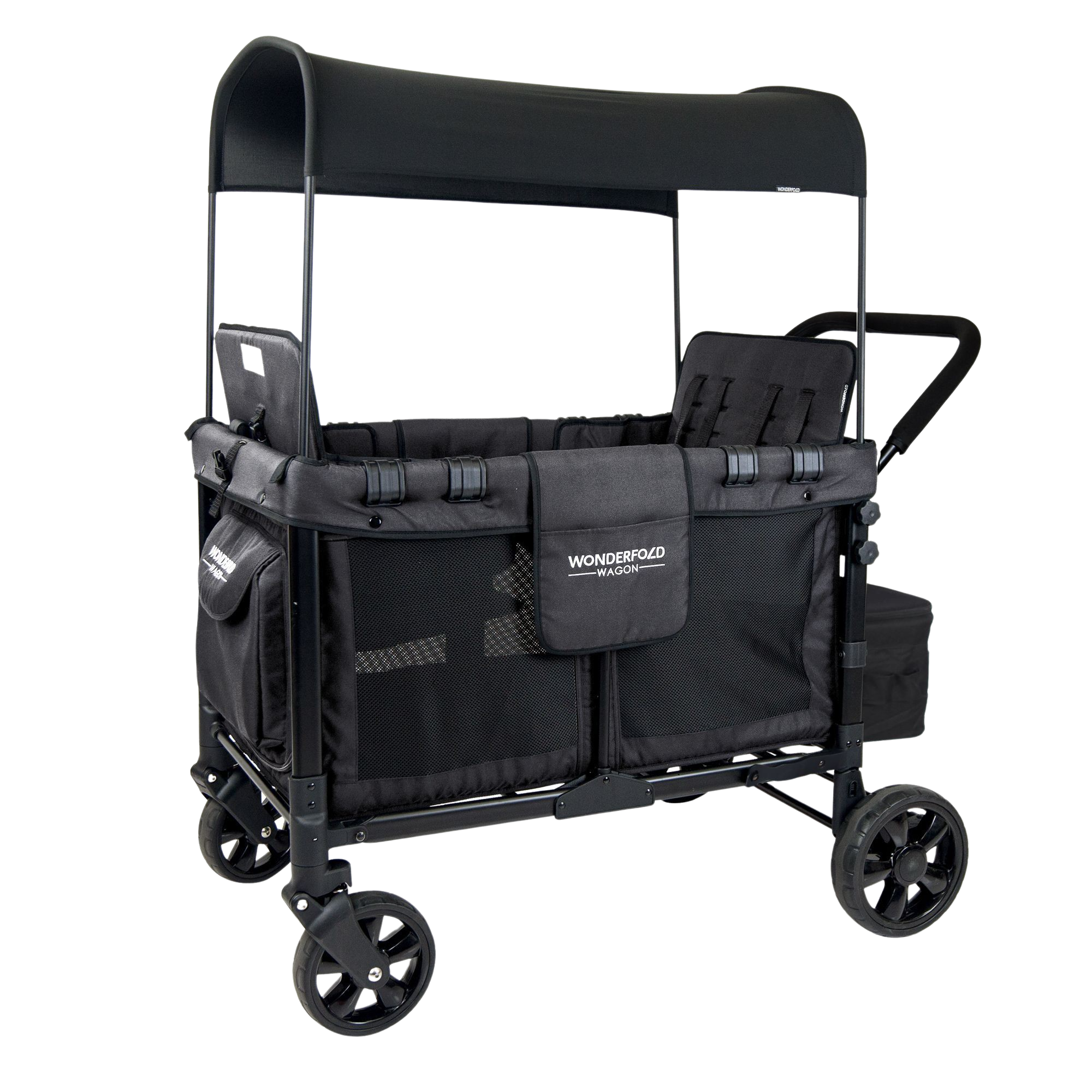 WonderFold Baby, WonderFold Baby W4 Multi-Function Folding Quad Stroller Wagon with Removable Canopy and Seats Gray & Black New