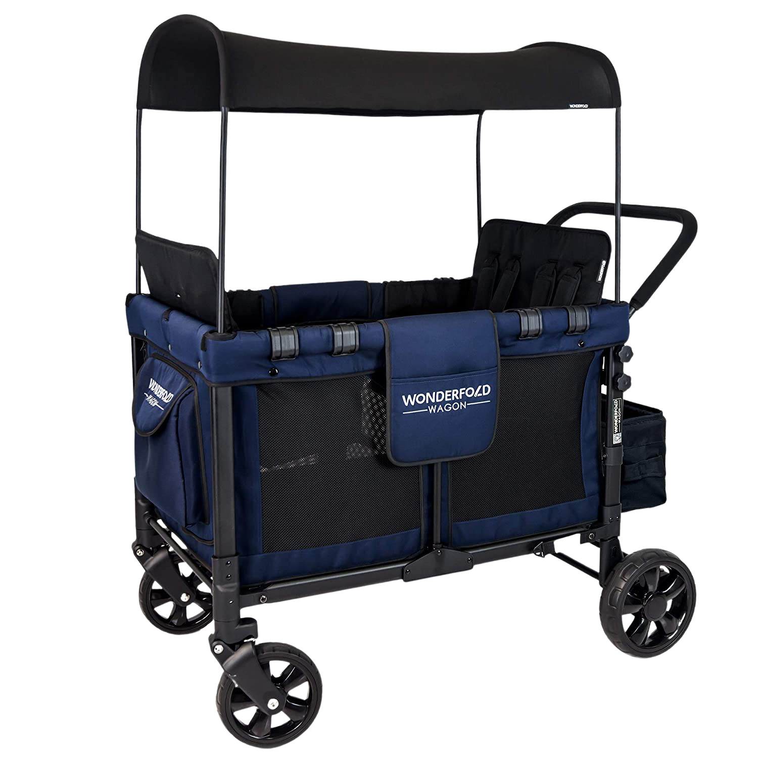 WonderFold Baby, WonderFold Baby W4 Multi-Function Folding Quad Stroller Wagon with Removable Canopy and Seats Navy New
