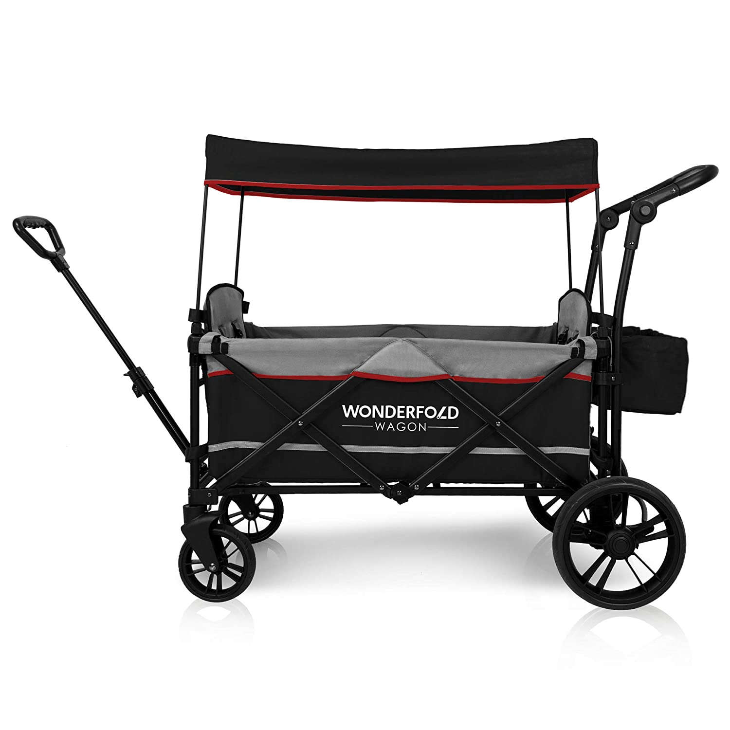 WonderFold Baby, WonderFold Baby X2 Push/Pull 2-Passenger Double Stroller Wagon Black New
