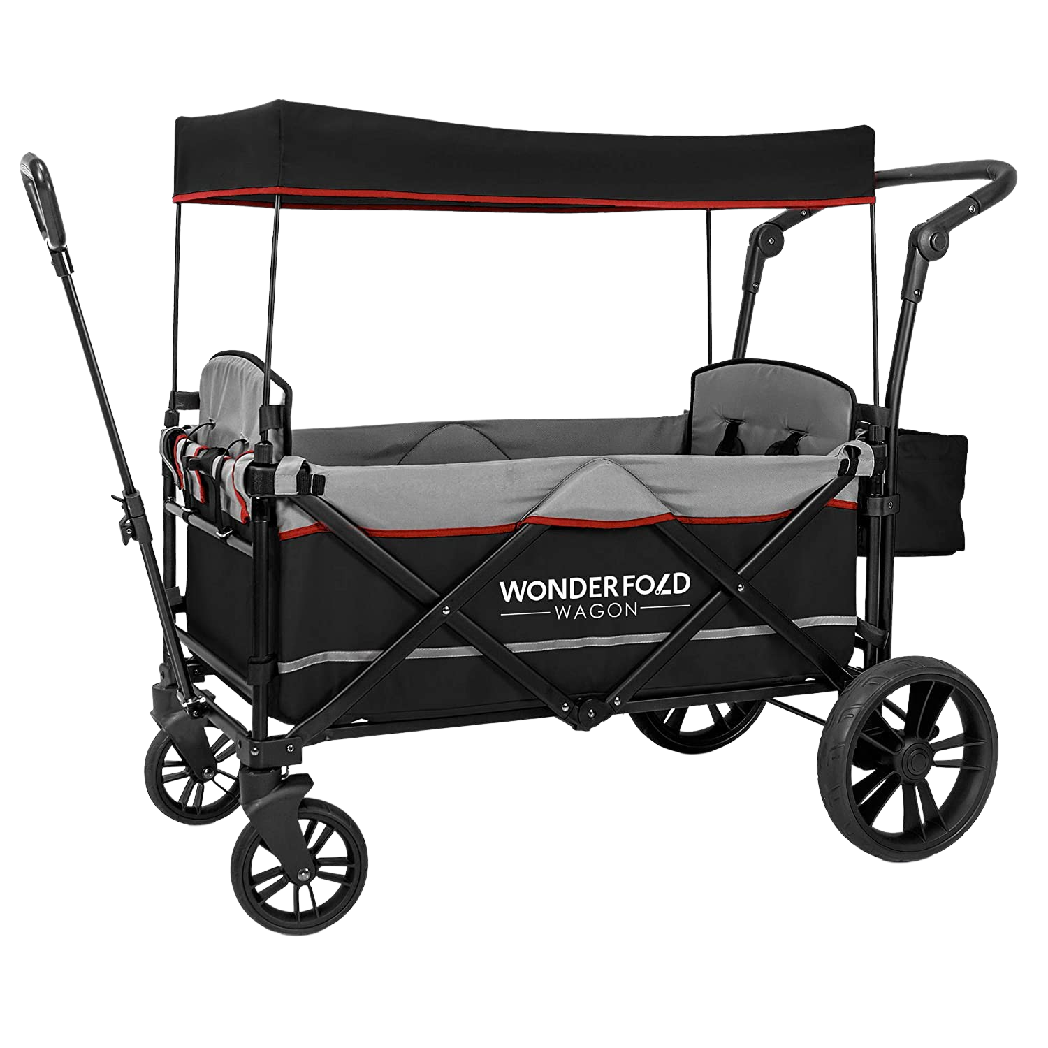 WonderFold Baby, WonderFold Baby X2 Push/Pull 2-Passenger Double Stroller Wagon Black New