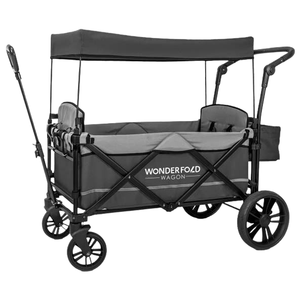 WonderFold Baby, WonderFold Baby X2 Push/Pull 2-Passenger Double Stroller Wagon Grey New