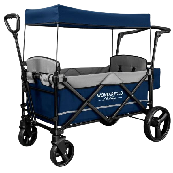 WonderFold Baby, WonderFold Baby X2 Push/Pull 2-Passenger Double Stroller Wagon Navy New