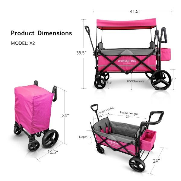 WonderFold Baby, WonderFold Baby X2 Push/Pull 2-Passenger Double Stroller Wagon Pink New