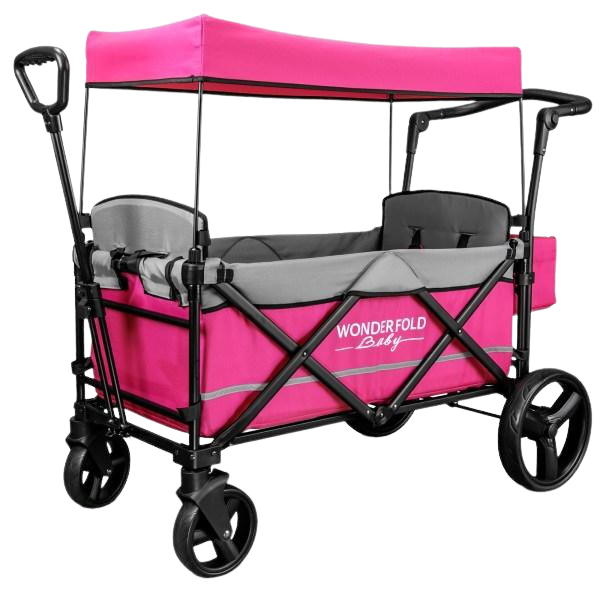 WonderFold Baby, WonderFold Baby X2 Push/Pull 2-Passenger Double Stroller Wagon Pink New