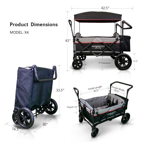 WonderFold Baby, WonderFold Baby X4 Push/Pull 4-Passenger Quad Stroller Wagon Black New