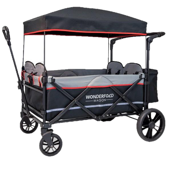 WonderFold Baby, WonderFold Baby X4 Push/Pull 4-Passenger Quad Stroller Wagon Black New