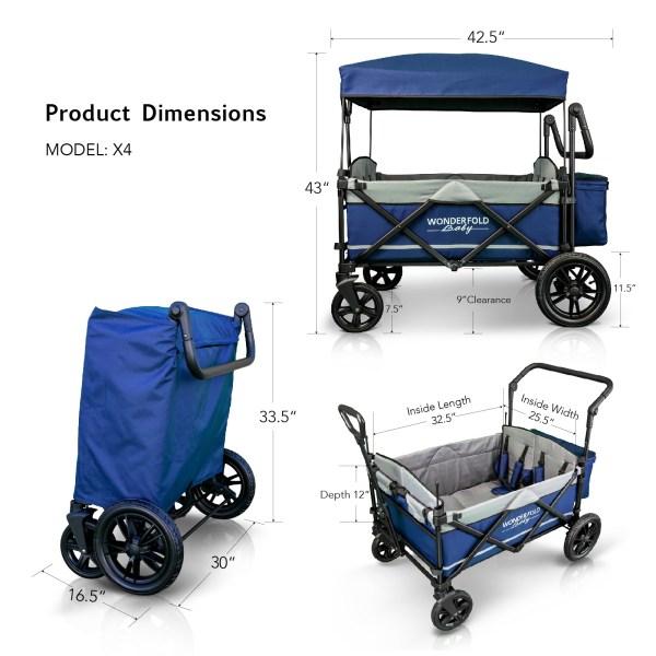 WonderFold Baby, WonderFold Baby X4 Push/Pull 4-Passenger Quad Stroller Wagon Navy New