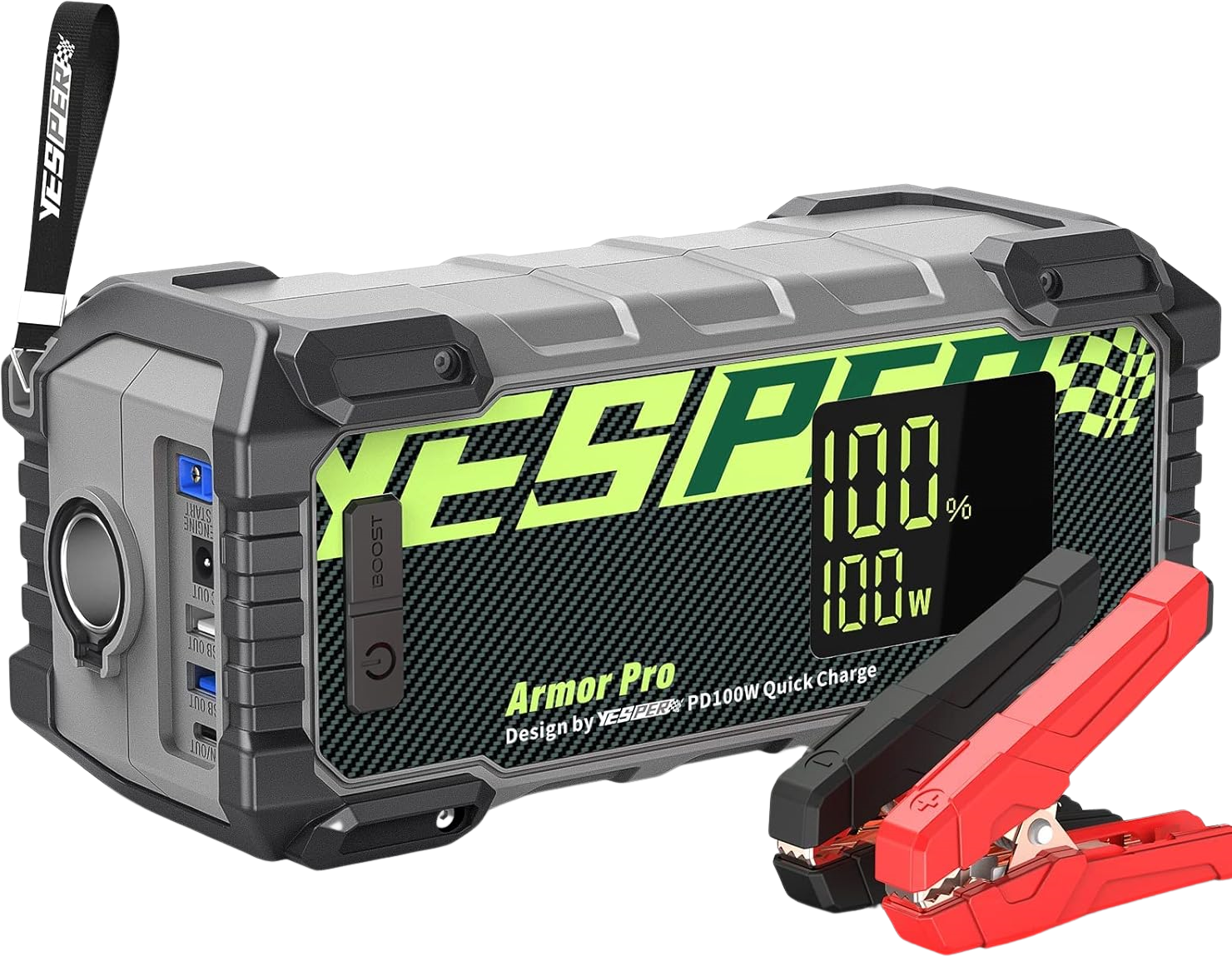 Yesper, Yesper ARMOR-PRO Jump Starter Battery Pack Power Bank 2500A 66666mAh 120 Starts for 12V Vehicles Up To 8.0L Gas and 5.5L Diesel Engines New