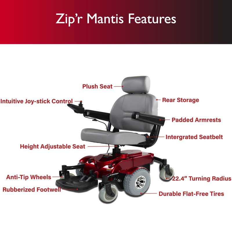 Zip'r, Zip’r Mantis SE Electric Wheelchair with Power Adjustable Seat Blue New
