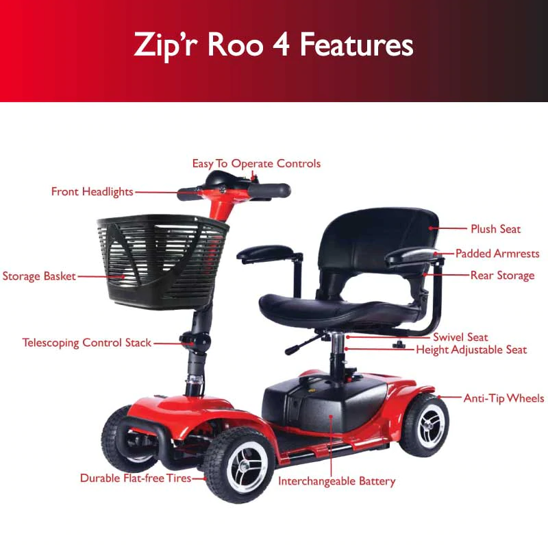 Zip'r, Zip'r Roo 4 Travel Mobility Scooter Red New